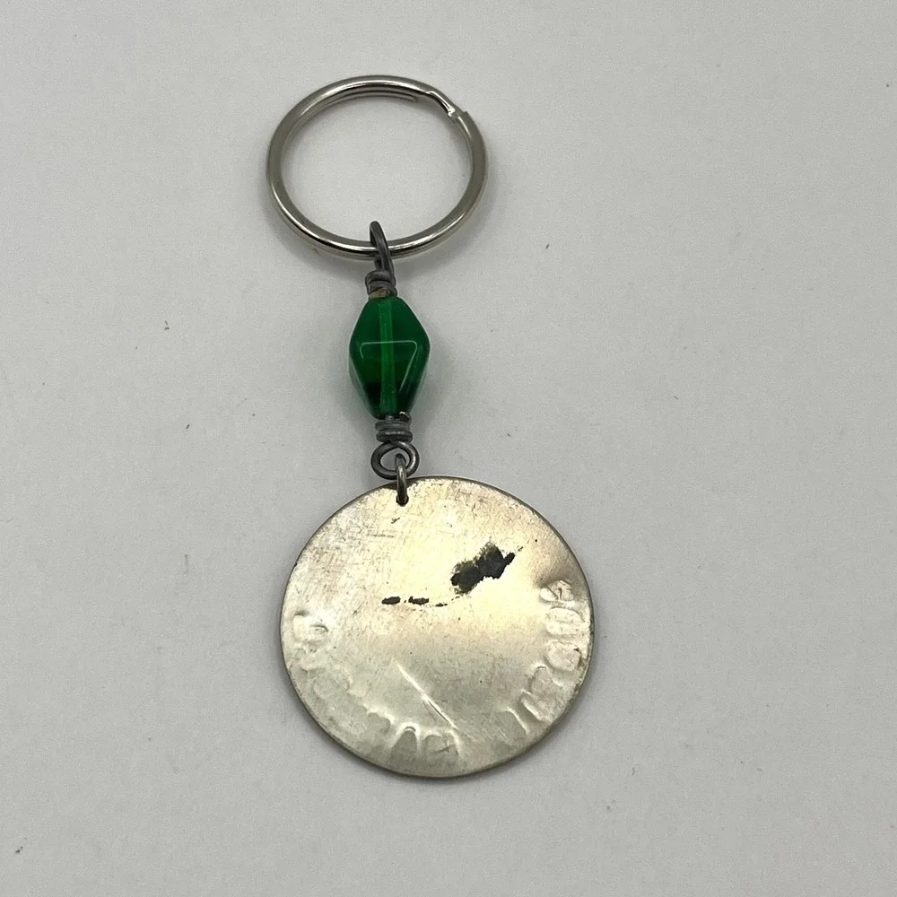 Vintage Austin Maxwell‎ 2000 Personalized Name Keychain Green Bead Silver Tone